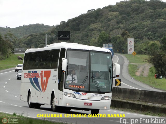 Viação Teresópolis RJ 203.024 na cidade de Quatro Barras, Paraná, Brasil, por Paulo Roberto Chulis. Número da foto: #219244.