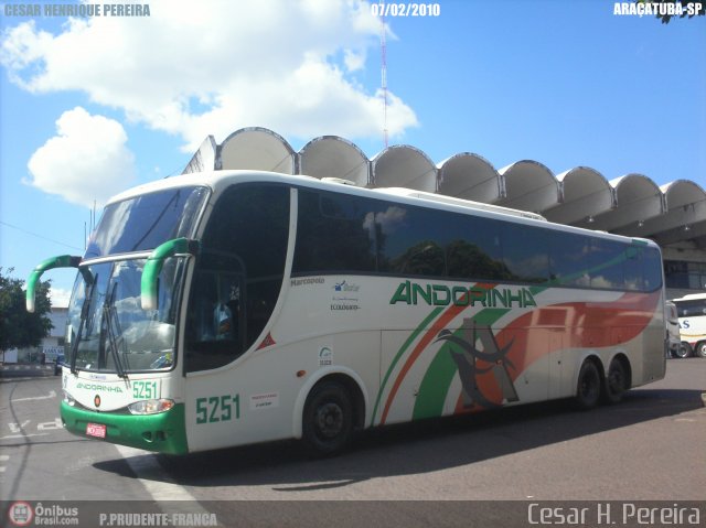 Empresa de Transportes Andorinha 5251 na cidade de Araçatuba, São Paulo, Brasil, por Cesar H. Pereira. Número da foto: #77572.
