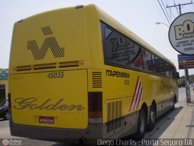 Viação Itapemirim 45035 na cidade de Porto Seguro, Bahia, Brasil, por Diego Charlis Coelho. ID da foto: 110509.