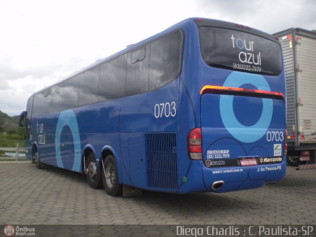 Tour Azul Transportes e Locações 0703 na cidade de Cachoeira Paulista, São Paulo, Brasil, por Diego Charlis Coelho. ID da foto: 130283.