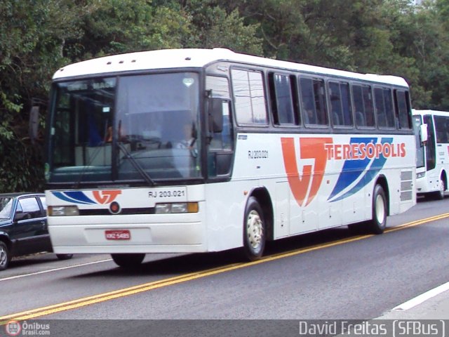 Viação Teresópolis RJ 203.021 na cidade de Teresópolis, Rio de Janeiro, Brasil, por David Freitas. Número da foto: #168439.