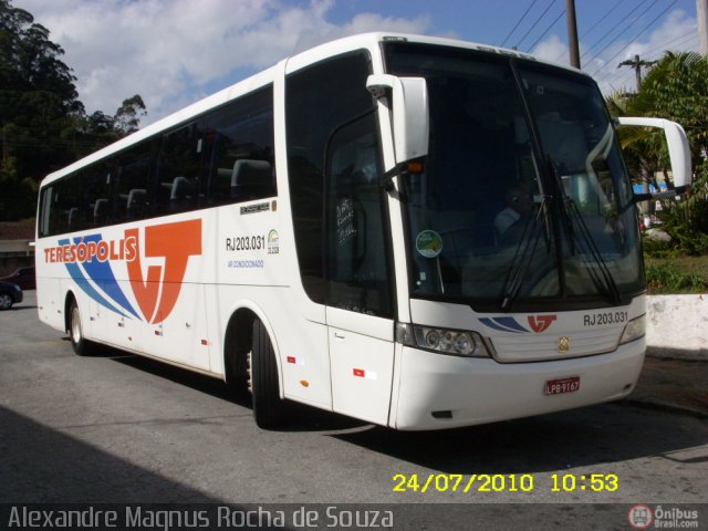 Viação Teresópolis RJ 203.031 na cidade de Teresópolis, Rio de Janeiro, Brasil, por Alexandre  Magnus. Número da foto: #168413.
