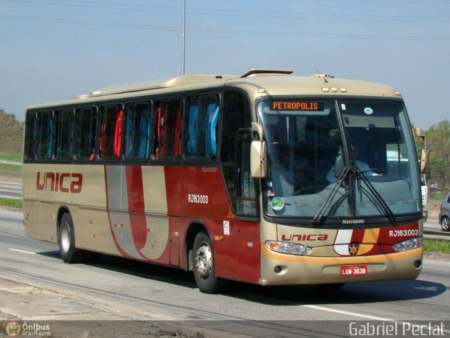 Transportes Única Petrópolis RJ 163.003 na cidade de Duque de Caxias, Rio de Janeiro, Brasil, por Gabriel Peclat. Número da foto: #168996.